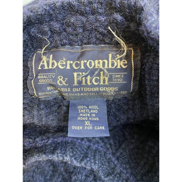 Vintage Abercrombie and Fitch Cable Knit Sweater Men's XL 100% Wool Blue - Picture 2 of 6